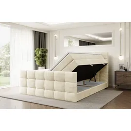 altdecor Boxspringbett mit Matratze Topper, Polsterbett mit Bettkasten BRUGO-Z KING | Beige Monolith | 140x200
