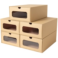 5 x PresentFill® Aufbewahrungsbox - Natur - Made in Germany - Schuhbox Schuhkiste Schuhschachtel Schuhkarton Ordnungsboxen durchsichtig transparent Sichfenster stapelbar aus Pappe