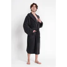 Bruno Banani Herrenbademantel BRUNO BANANI "Clement, ideal für Sauna & Spa, Hotelbademantel, Morgenmantel" Gr. M, grau (anthrazit), L:120cm, Walkfrottier, Hausmäntel, 100% Baumwolle, einfarbig, glänzende Streifen-Bordüre, Taschen, S-4XL