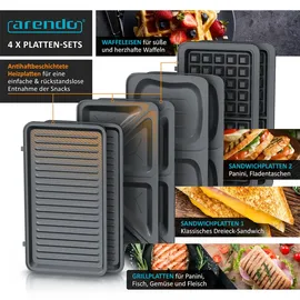 Arendo Sandwichmaker 3-in-1, 900 W, Cool Touch, Antihaft, BPA frei,