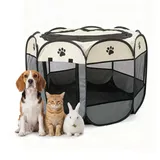 Relaxdays Faltbarer Welpenauslauf indoor & outdoor 91 cm x 91 cm x 58 cm Grau/Schwarz