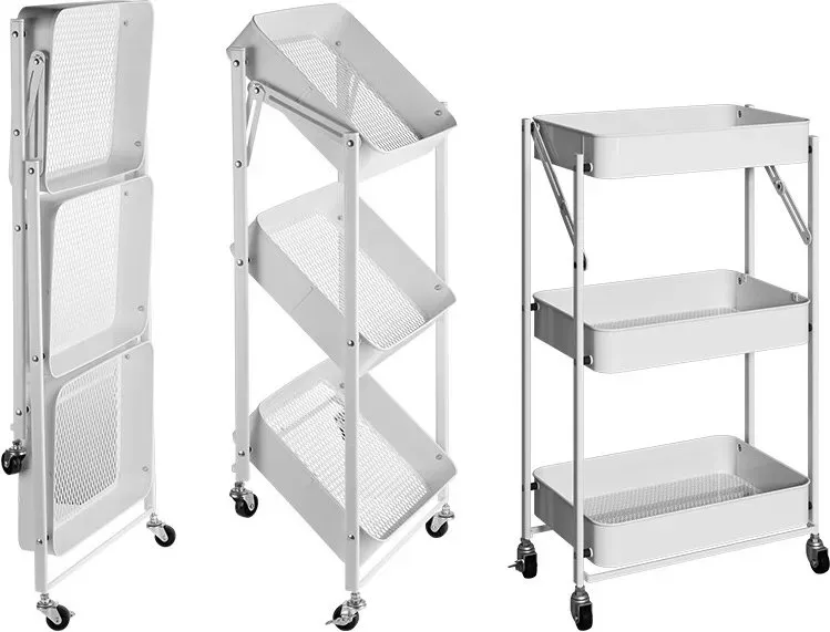 COOKER KING Aufbewahrungstrolley mit 3 Ebenen und 2 Bremssystemen - 45 x 30 x 78 cm - Weiß