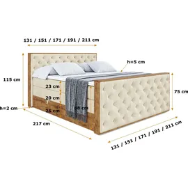 altdecor Boxspringbett 140 x 200 cm H3 Beige