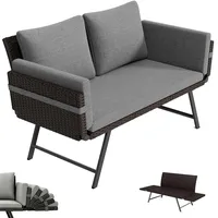 BYYBOU Gartensofa 2 Sitzer mit Liegefunktion, Verstellbare Couch klappbarer Armlehnen, Outdoor schlafsofa mit Kissen, Polyrattan Gartenbank Lounge Sofa für balkonmöbel,Terrasse, Gartenmöbel (Dunkel)