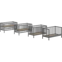 Vipack Babybett VIPACK "Dino 70/140 mit 3-fach verstellb. Lattenrost, inkl. 3 Schlupfsprossen", grau (anthrazit), B:144,4cm H:84,4cm T:75,5cm, Massivholz, Babybetten, Babybett, aus massiver Buche, umbaubar zum Juniorbett, wahlweise in 3 Farben