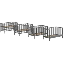 Vipack Babybett VIPACK "Dino 70/140 mit 3-fach verstellb. Lattenrost, inkl. 3 Schlupfsprossen", grau (anthrazit), B:144,4cm H:84,4cm T:75,5cm, Massivholz, Babybetten, Babybett, aus massiver Buche, umbaubar zum Juniorbett, wahlweise in 3 Farben