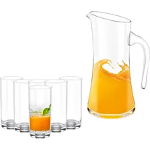wilmax england Wilmax Glaskrug 1,5 L mit 6 Wassergläsern 390 ml – Getränkeset aus Kristallglas