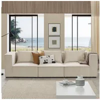 Juskys modulares Sofa Domas M - Couch Wohnzimmer - 3 Sitzer mit Lehnen & Kissen - Cord Beige