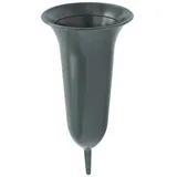 Blumenvase, Steckvase für Blumensträuße mit Erdspieß, dunkelgrün, 260/115 mm, Grabschmuck, Grabdekoration