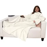 Wohndecke Kuschelig weich Ärmeldecke Ganzkörper Kuscheldecke, heimtexland, Sofadecke mit Ärmeln und Tasche I Cashmere Feeling TV-Decke beige