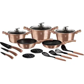 Berlinger Haus Rose Gold Topf-Set 14-tlg. 3 x Kochtopf + 2 x Bratpfanne + 3 x Messer + 4 x Küchenutensilien + 2 x Untersetzer