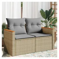 vidaXL Gartensofa mit Kissen 2-Sitzer Beige Poly Rattan