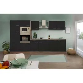 Respekta Küchenzeile Oliver Doppelblock 330 cm schwarz seidenglänzend/eiche york nachbildung