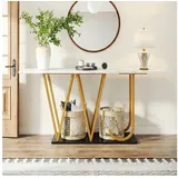 OKWISH Esstisch Flurtisch mit Marmoroptik-Tischplatte (Goldfarbene Metallbeine, Stauraum für Flur, Balkon & Wohnzimmer, MDF, Metall, 1-St., 120 x 29,5 x 80 cm) weiß