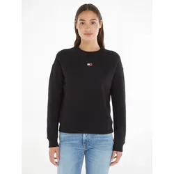 Sweatshirt TOMMY JEANS, Damen, Gr. XS (34), schwarz, Sweatware, Obermaterial: 100% Baumwolle, unifarben, casual, regular fit normal, Rundhals, Langarm Bündchen, Sweatshirts, mit Dropshoulder-Design und Frontlogo