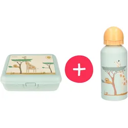 Lunchbox STERNTALER "Brotzeitdose & Trinkflasche Safari", Kinder, grün, Aluminium, Polyprophylen (PP), Lebensmittelaufbewahrungsbehälter, mit Trinkflasche