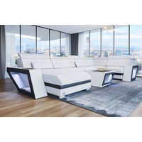 Sofa Dreams Wohnlandschaft Ledersofa Catania U Form Couch Leder Sofa, mit LED, wahlweise mit Bettfunktion als Schlafsofa, Designersofa schwarz|weiß