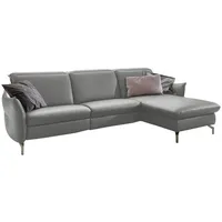 Livetastic Ecksofa, Hellgrau, Leder, Echtleder, Nappaleder, 4-Sitzer, Ottomane rechts, L-Form, 233x179 cm, Made in EU, Hocker erhältlich, Armteil links, rechts, Wohnzimmer, Sofas & Couches, Wohnlandschaften, Ecksofas