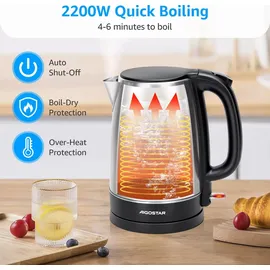 Aigostar 1,7 L, Wasserkocher Edelstahl , 2200W Elektrischer Wasserkocher mit Kalkfilter, Schwarz