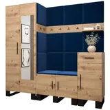 ABIKS MÖBEL Garderoben-Set ARTIN Set 13 Garderobe mit gepolsterten Paneelen, Industriell Design blau