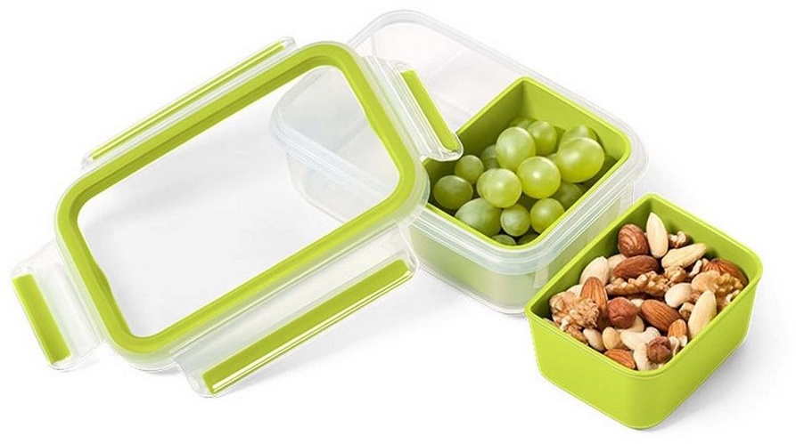 Emsa Frischhaltedose Snackbox mit 2 Einsätzen Clip + Go, Kunststoff, (3-tlg) grün