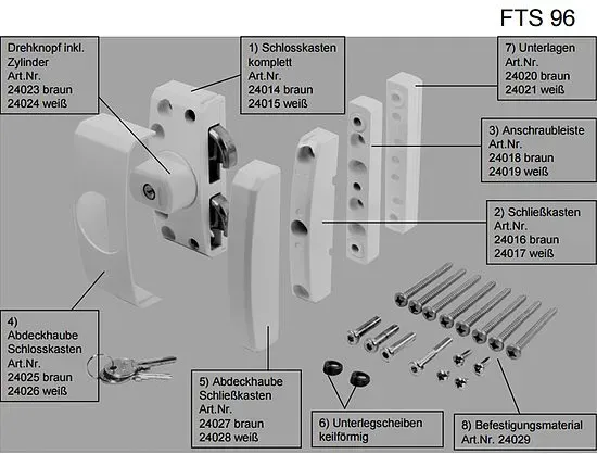 Ersatzteile für Fenstersicherung Abus FTS96 (Ersatzteil: Nr. 4 Abdeckhaube Schlosskasten weiß)