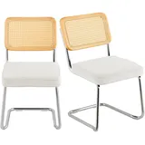 VEVOR Rattanstühle, 2er-Set, Moderner Esszimmerstuhl, Gepolsterter Samt-Akzentstuhl mit Rattan-Rückenlehne, Retro-Esszimmer-Küchenstuhl für Wohnzimmer, Schlafzimmer, Lesezimmer, Weiß