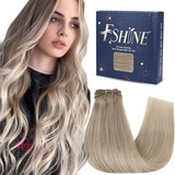 Fshine Haarverlängerung Echthaar Tressen Echthaar Ascheblond mit Hellblonden 100g 40cm Haartressen Echthaar Haar Extensions Echthaar Tressen Farbe 18P613