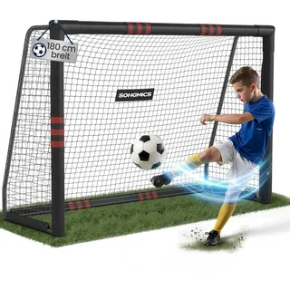 SONGMICS Fußballtor, für alle Altersgruppen, Stahlrohre, PE-Netz, Outdoor, Garten, Strand, 120 x 300 x 200 cm, Schaumstoff ummantelt, schwarz SZQ301RZ02