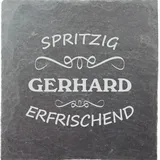 laser-diele Untersetzer Personalisiert – Glasuntersetzer mit Name Graviert – Schieferuntersetzer als Geburtstagsgeschenk – Schieferplatte 10 x 10 cm (Spritzig)