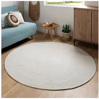 Steffensmeier Teppich Bali | 100% Baumwolle, Hellblau Creme, handgefertigt, Größe: Ø 100 cm | Flur, Eingangsbereich, Wohnzimmer