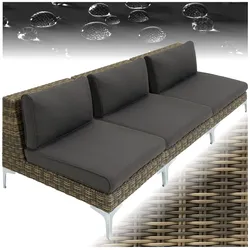 tectake® Modulares Rattanset, 3 Mittelteile mit Aluminiumgestell, natürlich nachempfundenes Geflecht, kein Aufbau