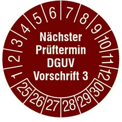 Prüfplaketten braun, Nächster Prüftermin DGUV Vorschrift 3, 108 Aufkleber