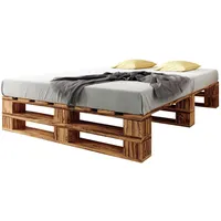 sunnypillow Palettenbett M2 aus Holz 200 x 200 cm mit Lattenrost, Doppelbett, Familienbett - erhöhtes Ehebett Bettgestell Futonbett Komforthöhe