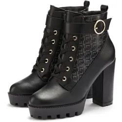 Stiefelette, mit Blockabsatz & raffinierter Musterung, High-Heel-Stiefelette VEGAN, Gr. 38, schwarz, , 89955419-38