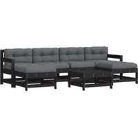 vidaXL 7-tlg. Garten-Lounge-Set mit Kissen Schwarz Massivholz