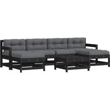vidaXL 7-tlg. Garten-Lounge-Set mit Kissen Schwarz Massivholz