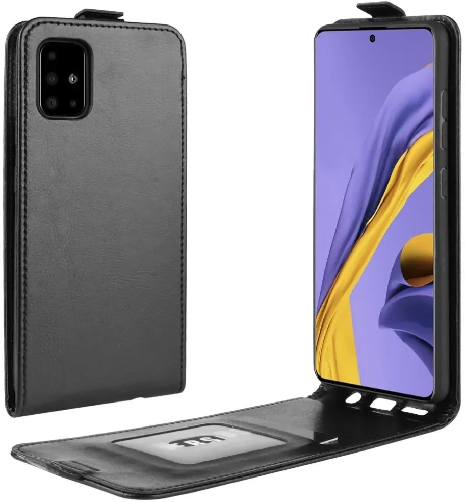 Flip Case Handyhülle für Samsung Galaxy A51 Vertikal Schutzhülle Tasche Cover Schwarz Bumper Smartphone Kartensteckplatz-Kreditkarte-Geldscheine EC-Karte Bank-Karte
