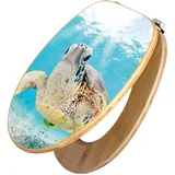 Banjado Design WC Sitz Bambus Toilettendeckel Toilettensitz Bambus Holz Klodeckel WC-Sitz Universal Scharnieren Motiv Elvis