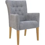 Esszimmerstuhl HOME AFFAIRE "King", blau (blaugrau, natur), B:60cm H:92cm T:65cm, Polyester, Stühle, Esszimmerstuhl, Armlehnstuhl mit Knopfheftung, Polsterstuhl