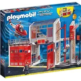 PLAYMOBIL® Konstruktions-Spielset City Action Große Feuerwache mit Soundeffekten, Feuerwehr Wache, (Life Hubschrauber, Spielset, Jungs & Mädchen)