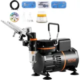 Vevor Airbrush-Set, Luftkompressor mit Doppellüfter, professionelles Airbrush-System-Set mit 3 Airbrushes, Halter, Farbmischrad, Reinigungsbürsten-Set, Airbrush-Set für Kunst, Nägel, Kekse, Make-up, K