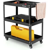 Costway Werkstatt-Rollwagen 3 Etagen, Werkstattwagen mit 4 Universalrädern & Griff, Werkzeugwagen aus Metall, Montagewagen Rollwagen 120kg Belastbar für Garage Zuhause Lager, 73 x 36 x 75cm (Schwarz)