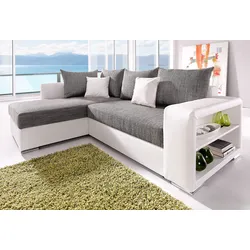 Ecksofa COLLECTION AB "John L-Form", weiß (altweiß, grau), B:226cm H:80cm T:160cm, Sofas, Regalarmlehne,Bettfunktion,Bettkasten,Ottomane beiseitig montierbar