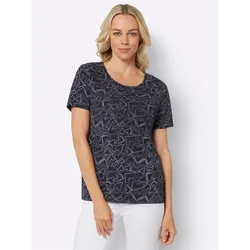 T-Shirt CLASSIC BASICS "Druck-Shirt", Damen, Gr. 54, blau (marine, bedruckt), 100% Baumwolle, gemustert, bedruckt, mehrfarbig, Rundhals, Kurzarm, Shirts