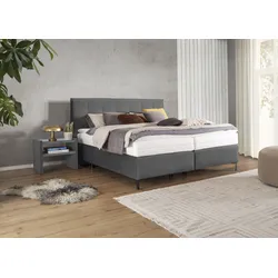 Boxspringbett ALINA "Elmar", grau (dunkelgrau tcm 89), B:200cm L:209cm, Struktur fein TCM (100% Polyester), Komplettbetten, Boxspringbett, mit gestepptem Kopfteil, inklusive Matratze und Topper