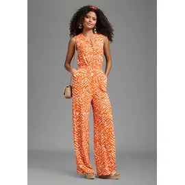 LAURA SCOTT Jumpsuit LAURA SCOTT, Damen, Gr. 44, N-Gr, rot, gemustert, Jersey, Obermaterial: 95% Viskose, 5% Elasthan, gemustert, bequem, Rundhals, Overalls Jumpsuit, mit sommerlichem Muster, modisch weites Bein und Knopfleiste