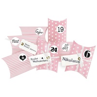 Frau Wundervoll DIY Adventskalender Christkind zum Befüllen rosa Sterne/Streifen,Ziffern