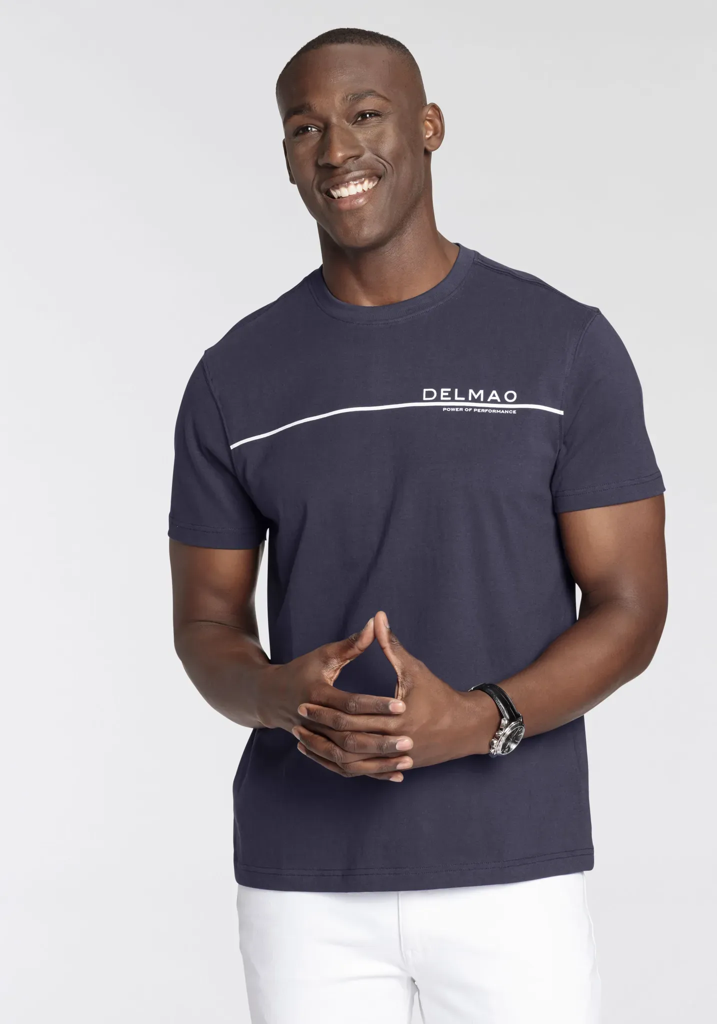 T-Shirt DELMAO, Herren, Gr. L (52/54), blau (dunkelblau), Single Jersey, Obermaterial: 100% Baumwolle, bedruckt, normal, Rundhals, abgesteppte Kante, Shirts T-Shirt, Kurzarm, mit coolem Print, Rundhalsausschnitt, aus 100% Baumwolle, Topseller