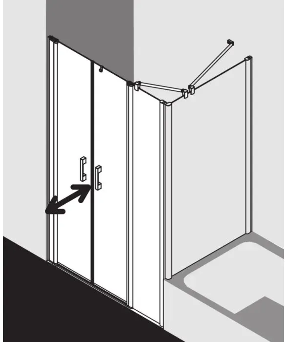 Kermi Pega Pendeltür mit Festfeld PEPFL11020VUK 110x200cm, silber hochglanz ESG SR Opaco, links, auf Duschwanne